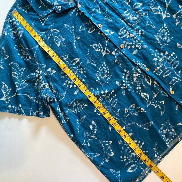 Lucky Brand Club Collar Shirt Womens XXL Teal Blue Tropical Floral Linen Top - Picture 7 of 7